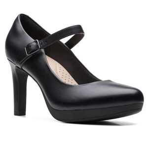 Clarks Ambyr Black Leather Mary Jane Heel Shoes, size 12M US.